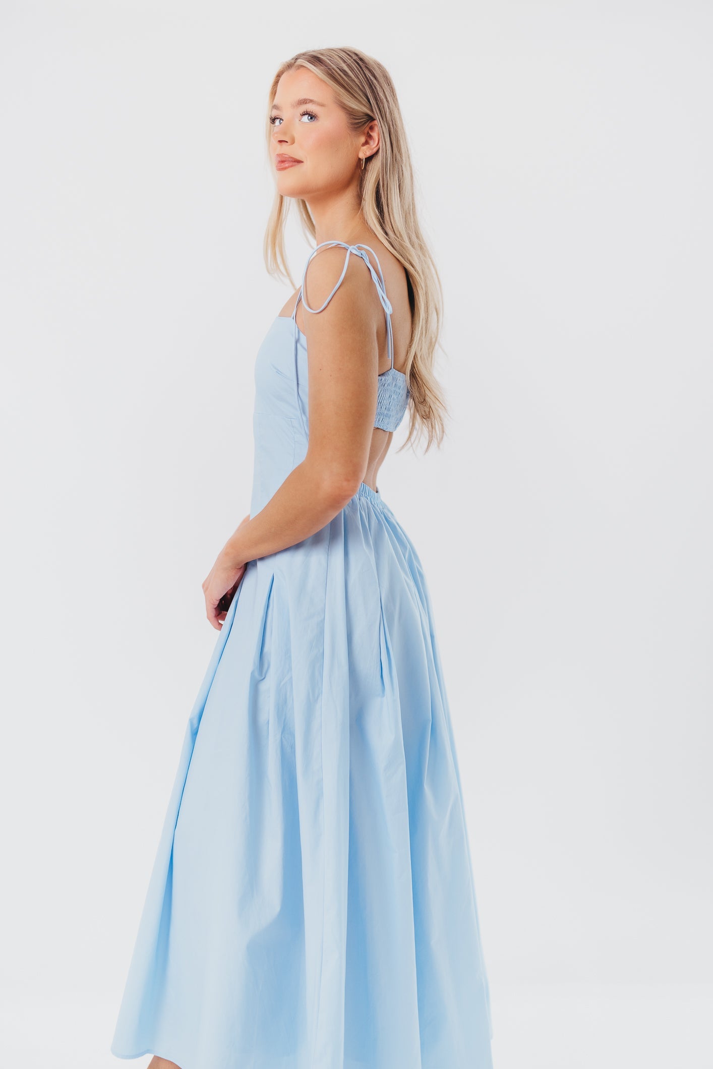 Jasmine Maxi Dress with Bandeau Neckline in Blue