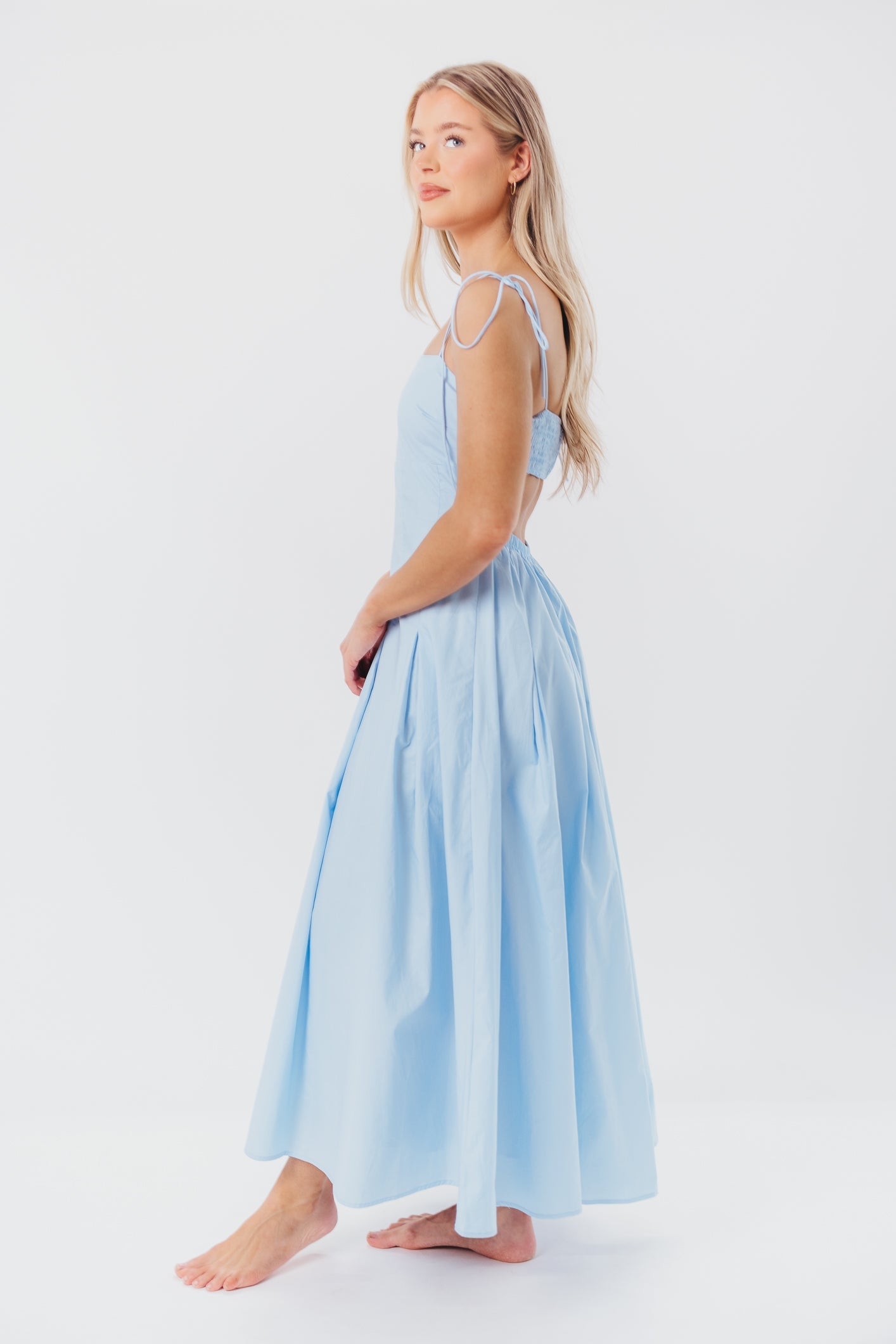 Jasmine Maxi Dress with Bandeau Neckline in Blue