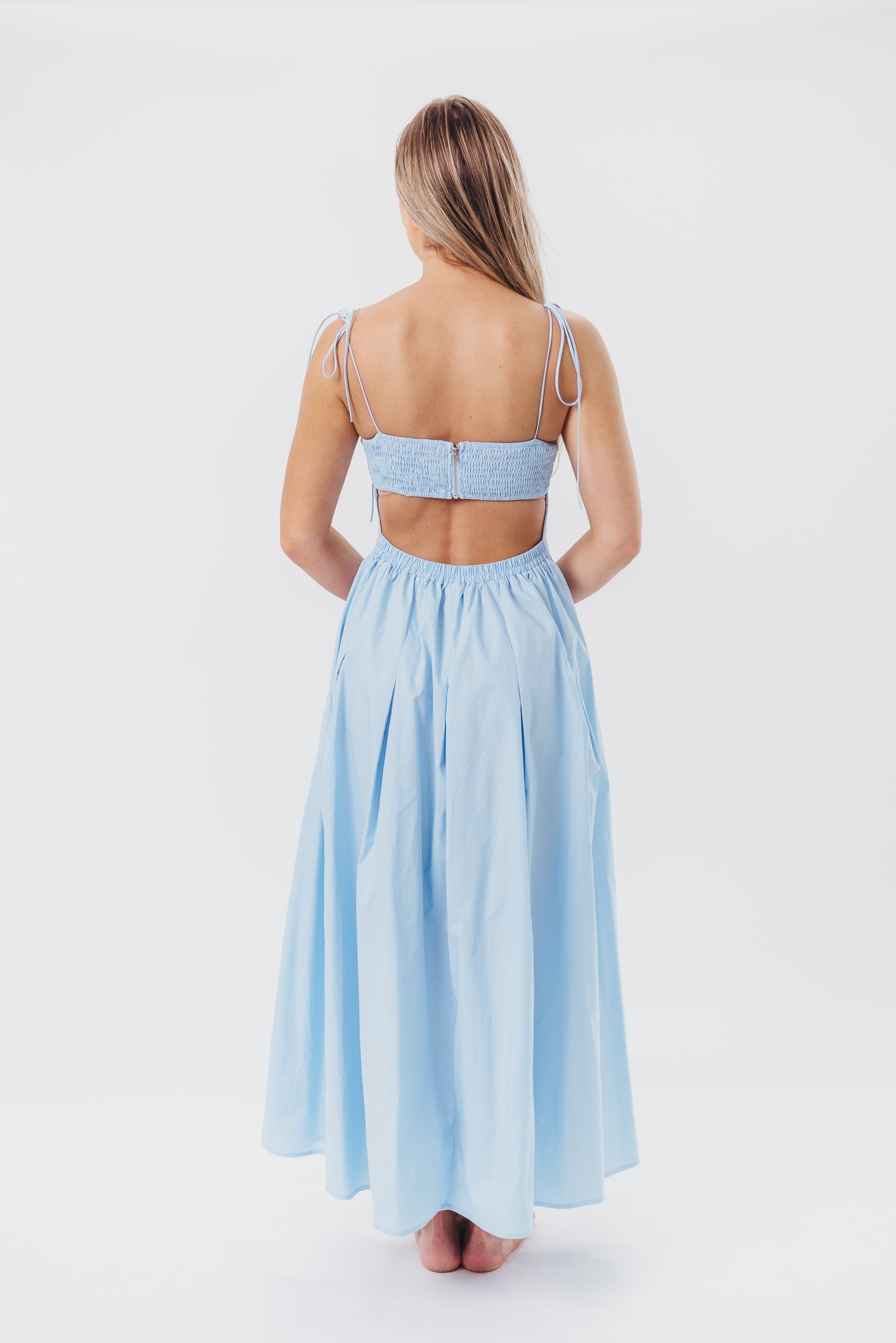 Jasmine Maxi Dress with Bandeau Neckline in Blue