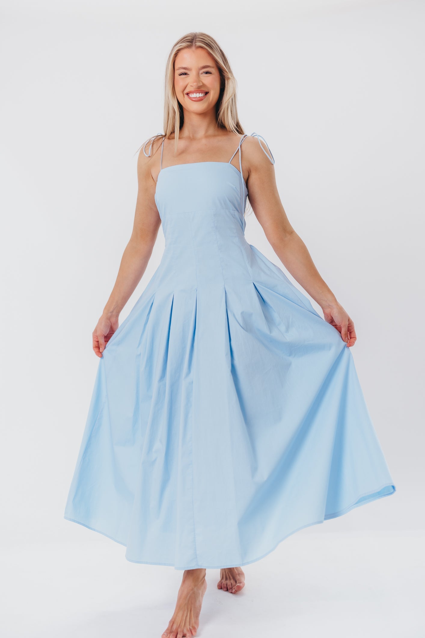 Jasmine Maxi Dress with Bandeau Neckline in Blue
