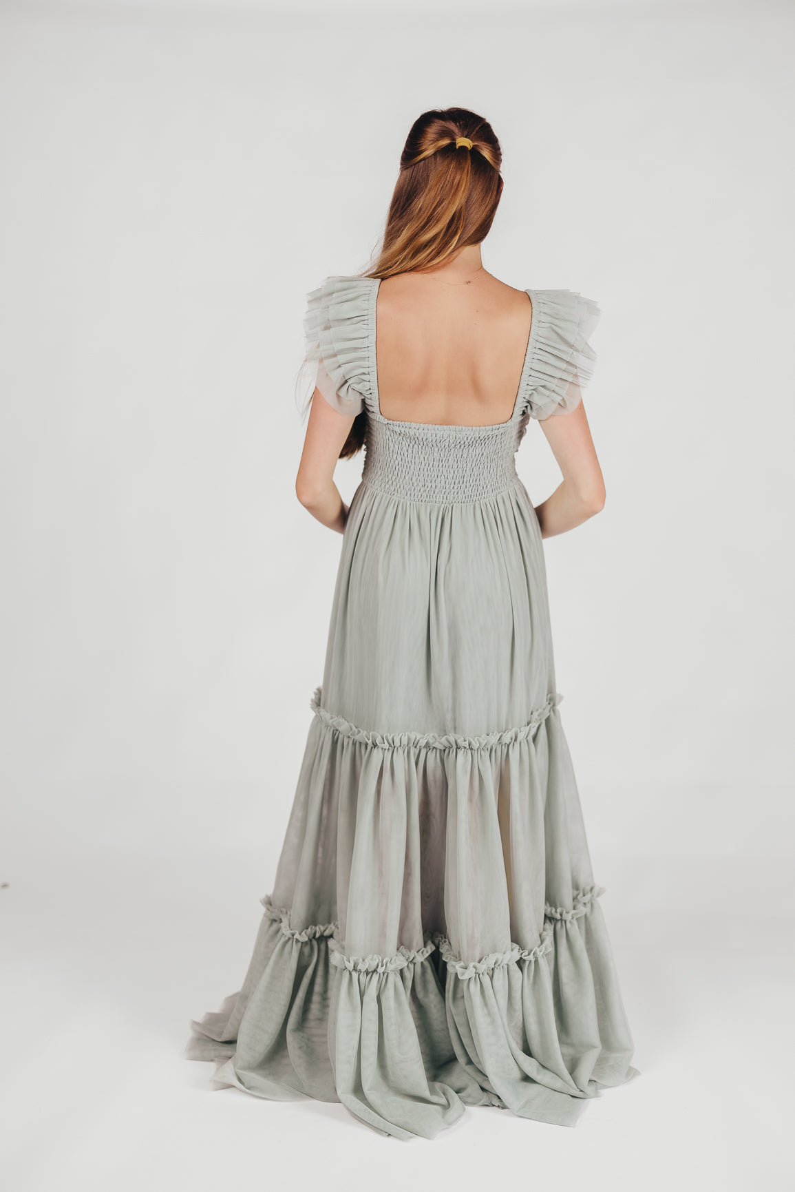 Bellatiered tulle maxi dress in sage - bump friendly & inclusive sizing (s-3xl)