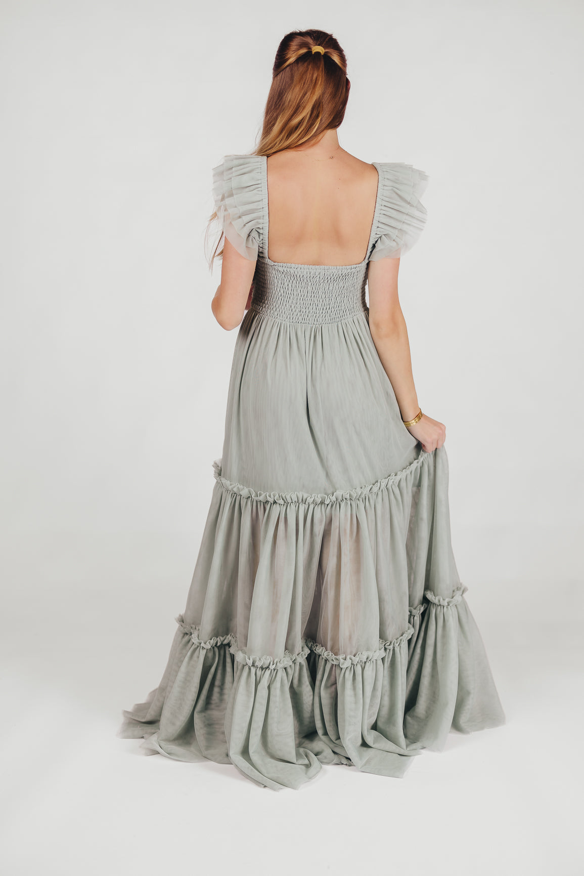 Bellatiered tulle maxi dress in sage - bump friendly & inclusive sizing (s-3xl)