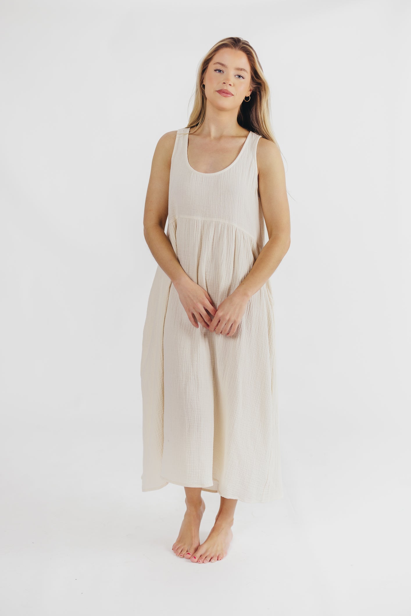 Brianna High-Low Gauze Maxi Dress in Soy
