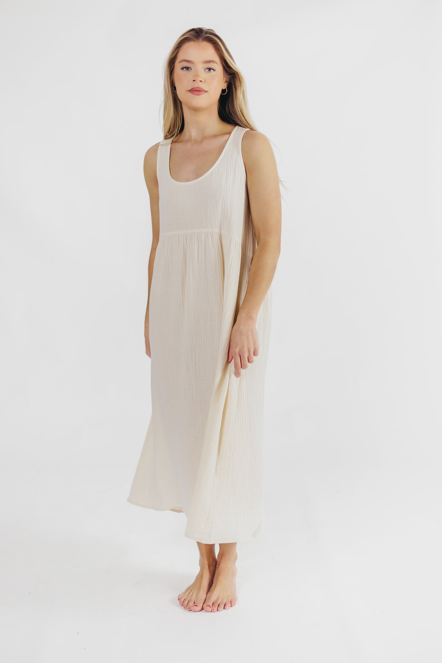 Brianna High-Low Gauze Maxi Dress in Soy
