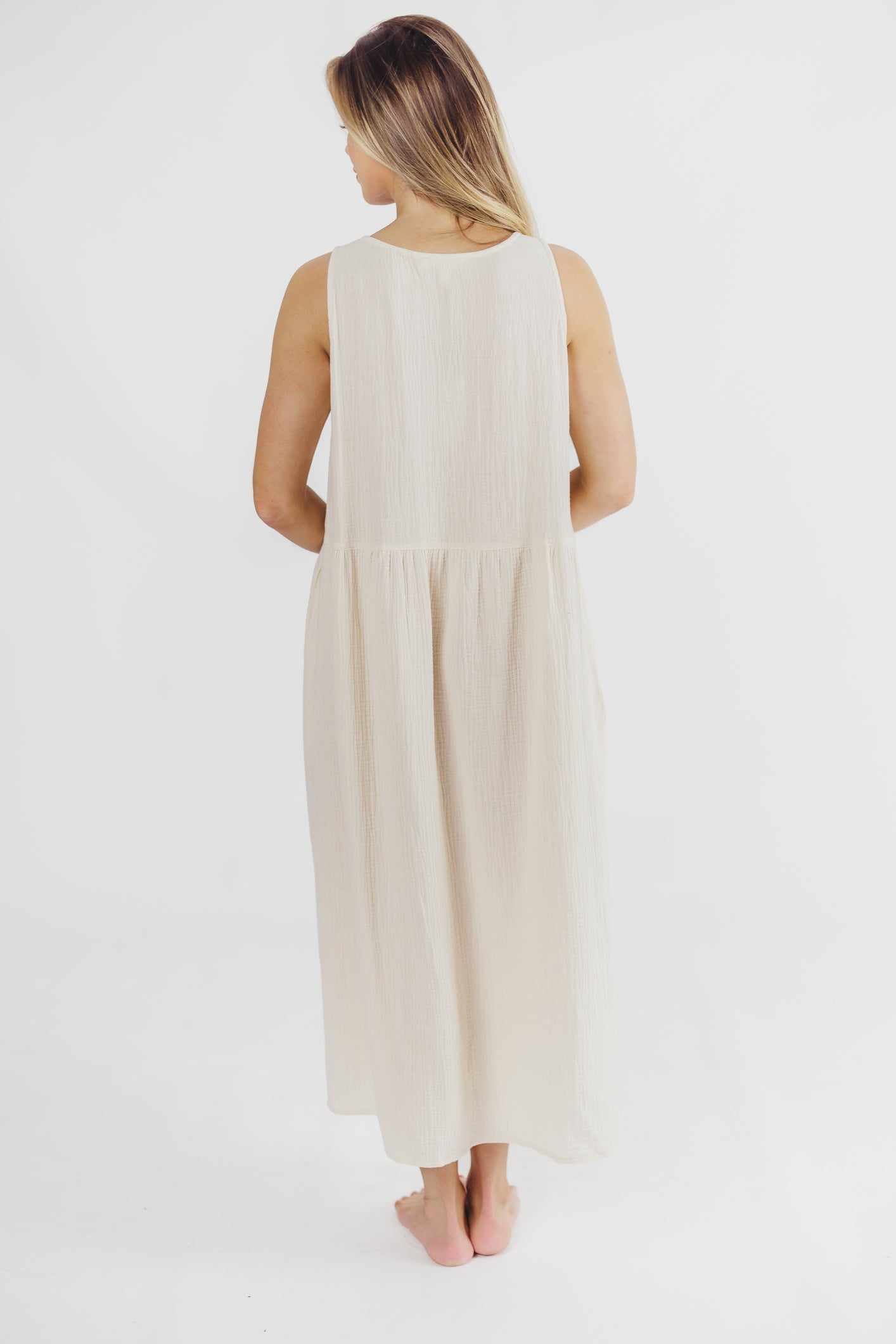 Brianna High-Low Gauze Maxi Dress in Soy