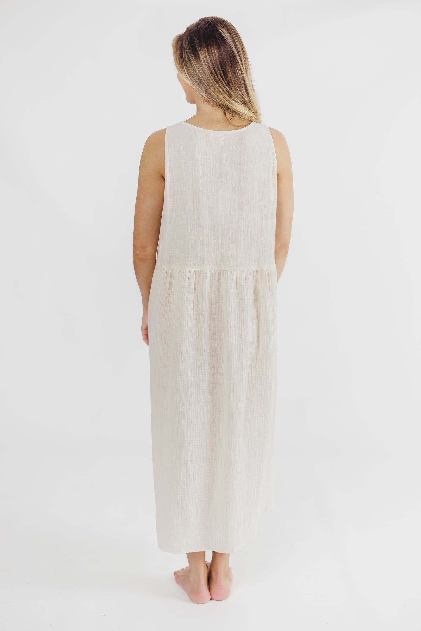 Brianna High-Low Gauze Maxi Dress in Soy