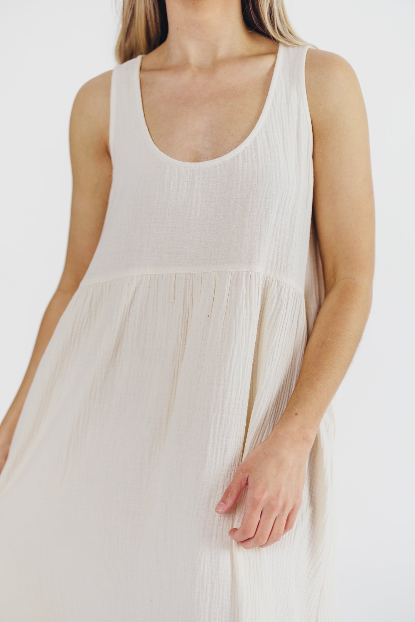 Brianna High-Low Gauze Maxi Dress in Soy