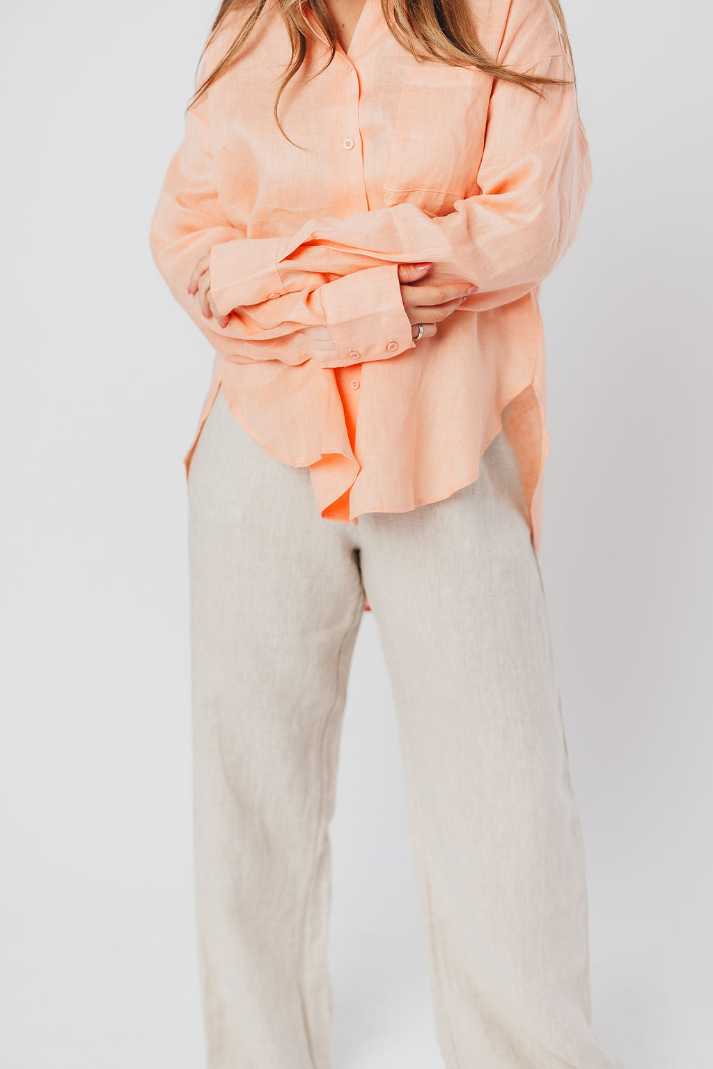 Helen 100% Linen Shirt in Peach - Nursing Friendly