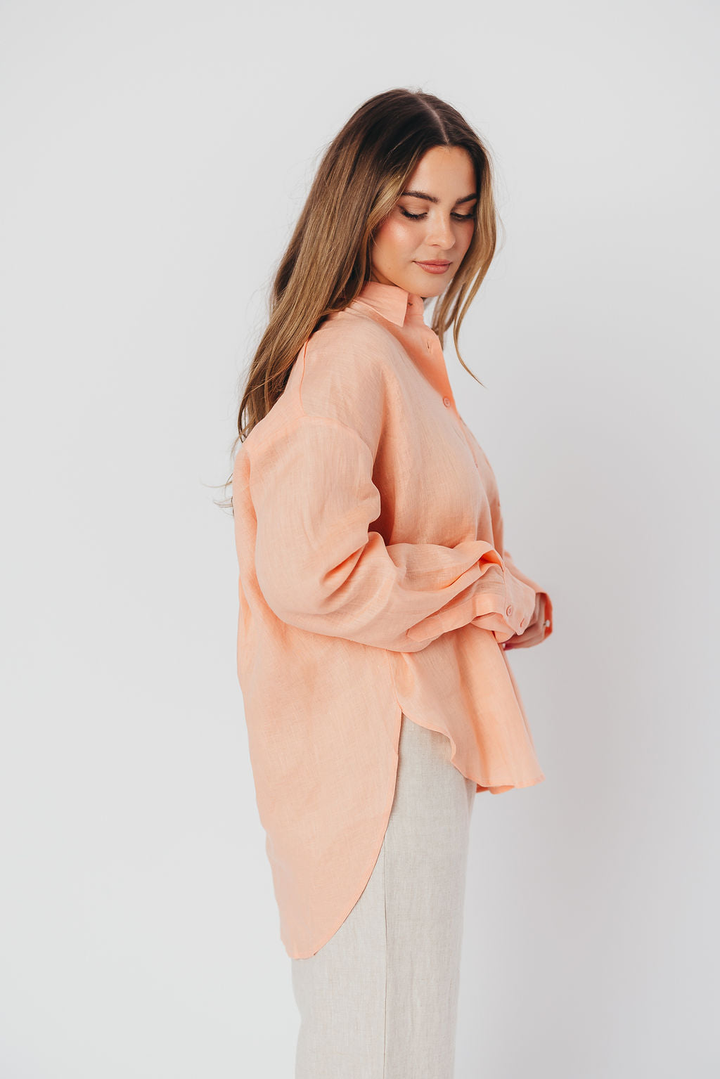 Helen 100% Linen Shirt in Peach - Nursing Friendly