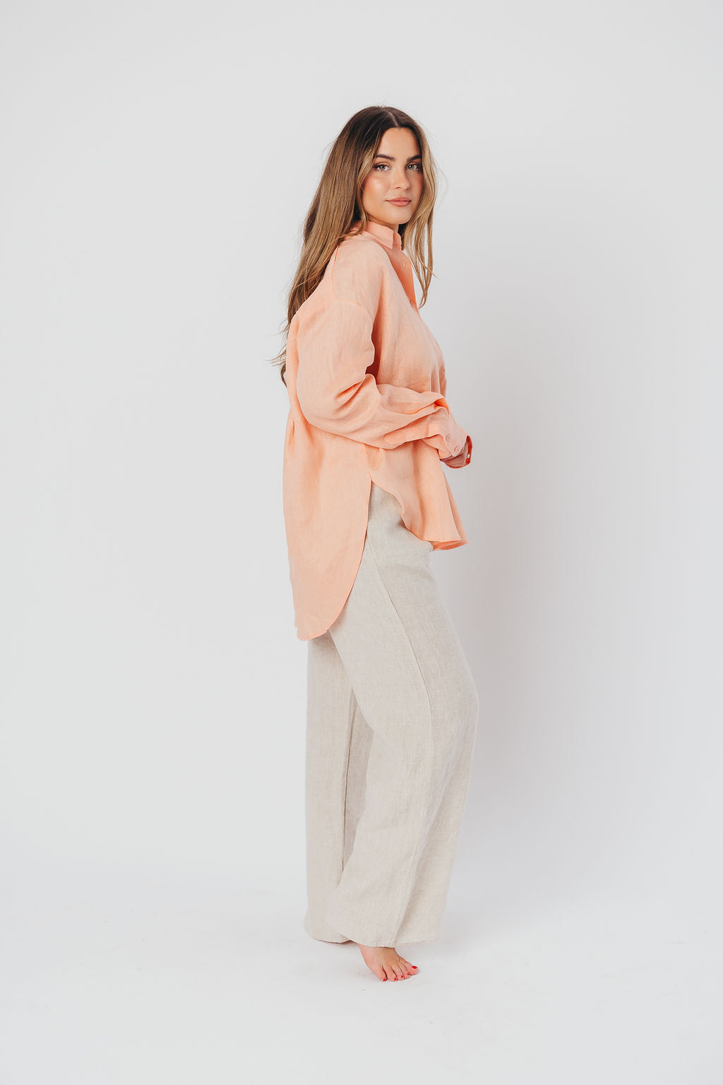 Helen 100% Linen Shirt in Peach - Nursing Friendly
