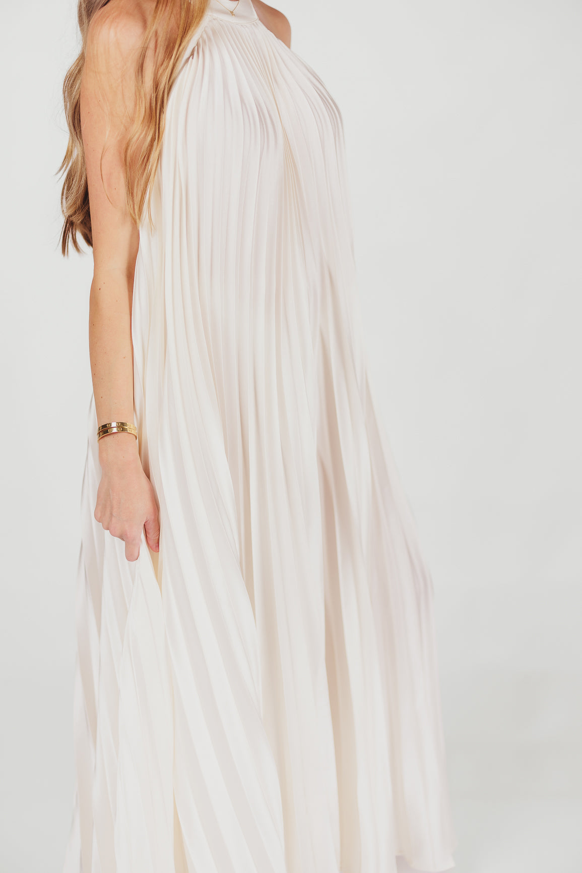 Maren Pleated Halter Maxi Dress in Cream