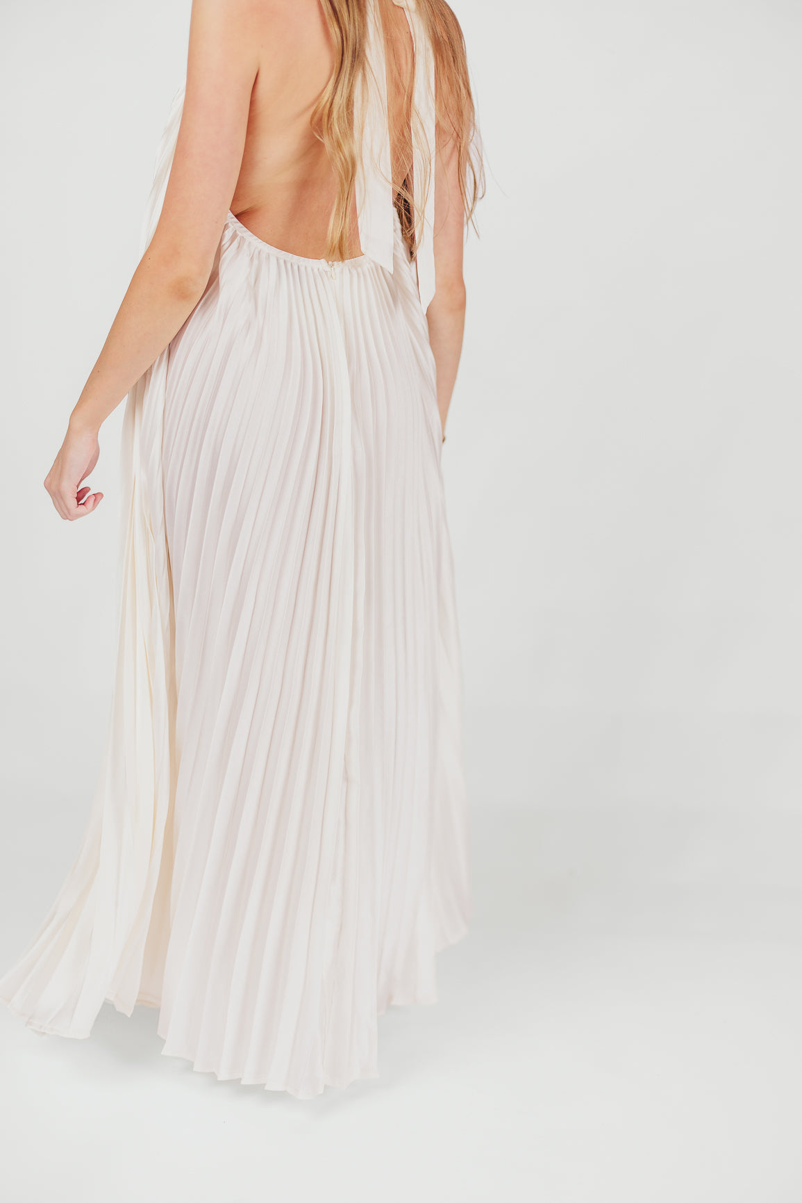 Maren Pleated Halter Maxi Dress in Cream