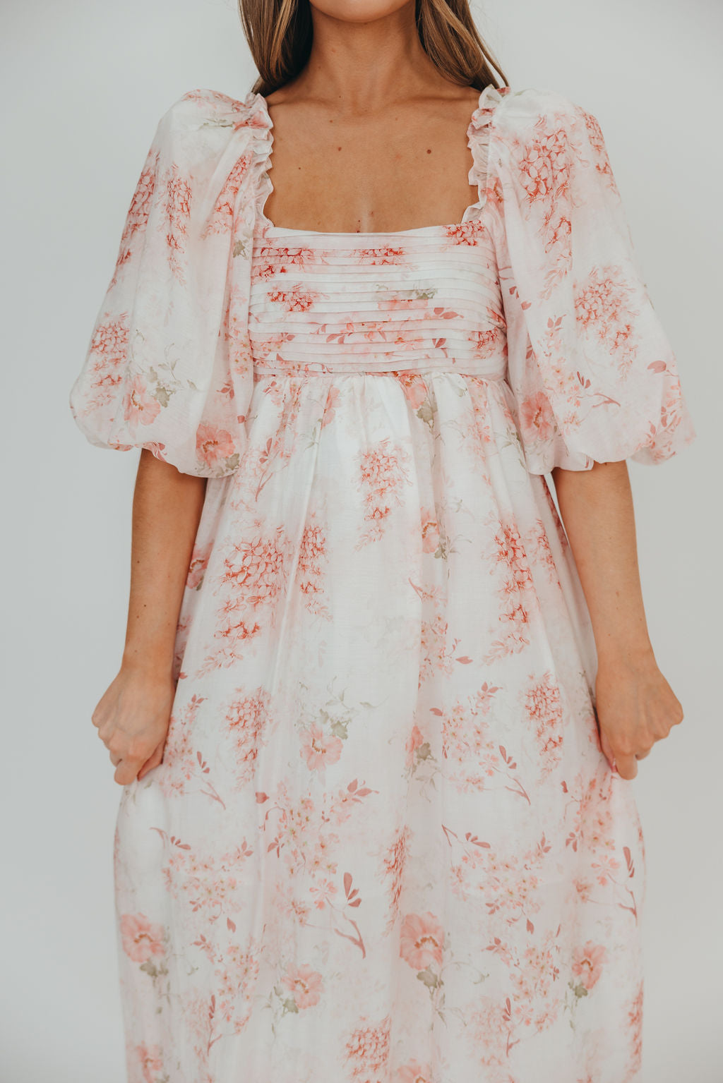 Melody Maxi Dress with Pleats and Bow Detail in Pink Floral - Bump Friendly & Inclusive Sizing (S-3XL)