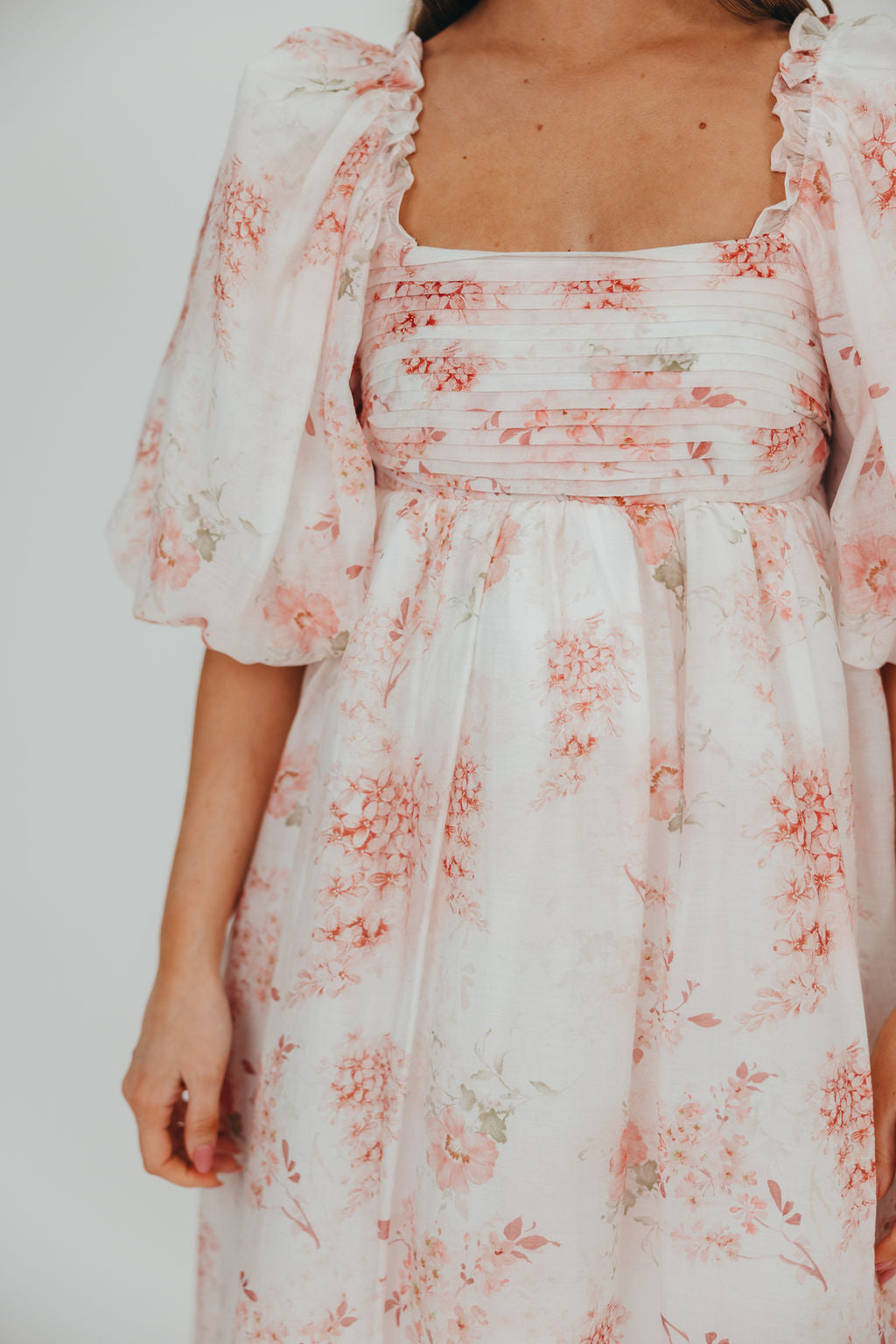 Melody Maxi Dress with Pleats and Bow Detail in Pink Floral - Bump Friendly & Inclusive Sizing (S-3XL)