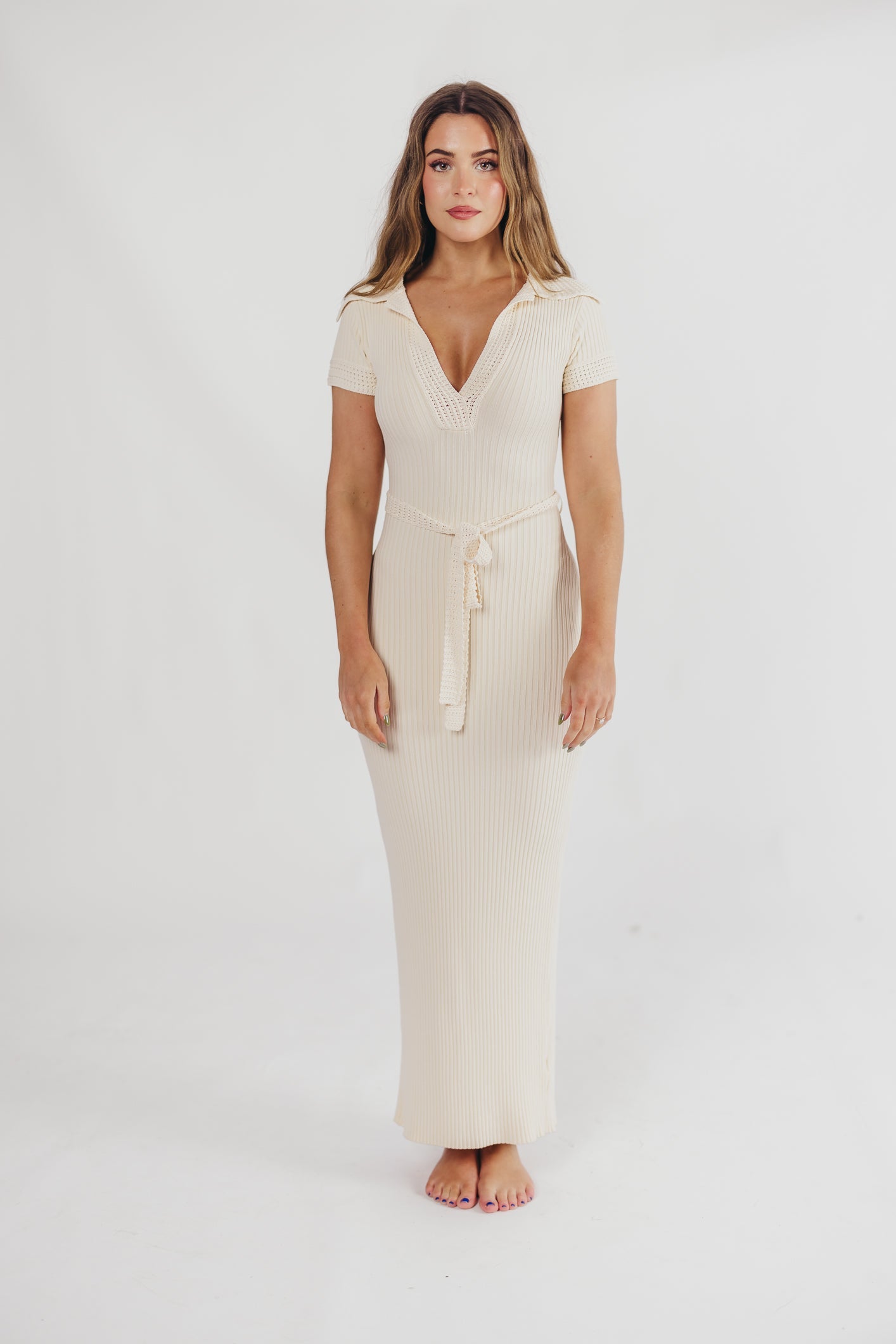 Nina Knit Midi Dress in Cream