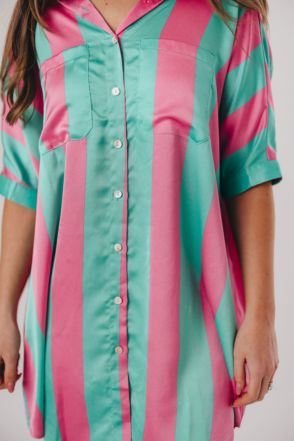 Amanda Satin Poolside Mini Dress in Flamingo - Nursing Friendly