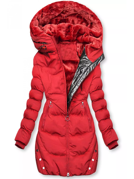 Elsa | Women's Winter Mid-length Zip Jacket with Hood and Velvet Lining