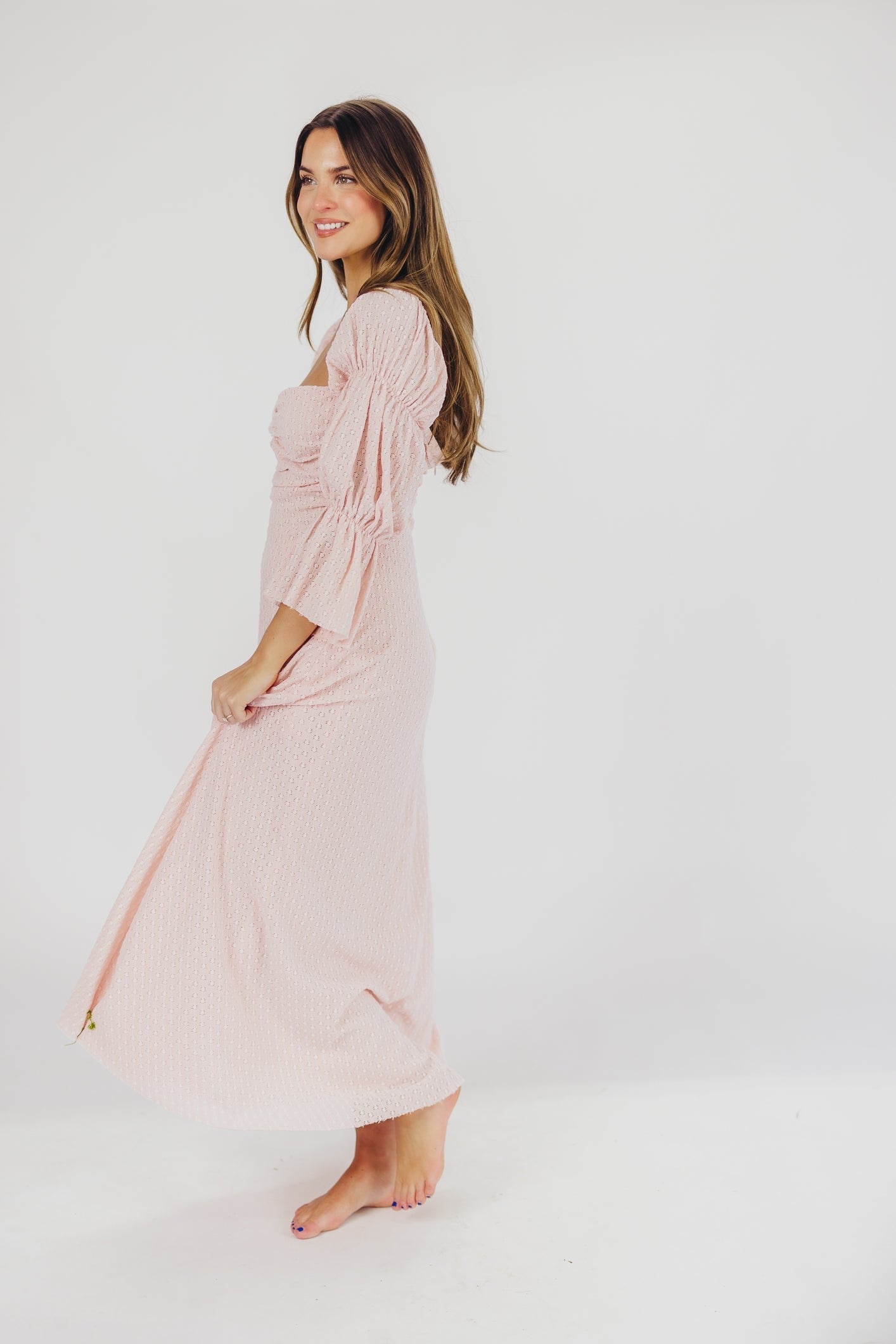 Corrine tiered sleeve maxi dress with pockets in ballerina pink - bump friendly