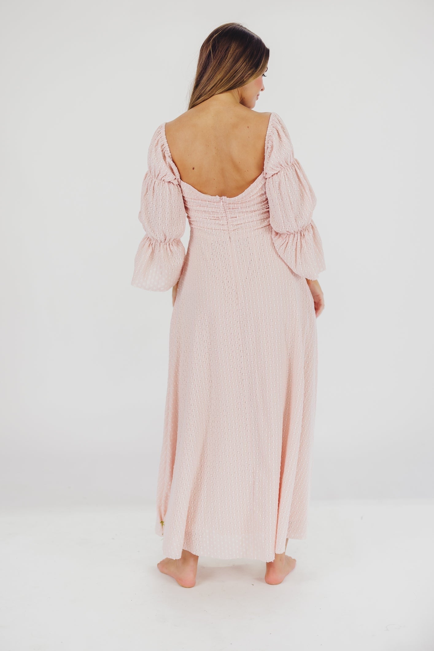 Corrine tiered sleeve maxi dress with pockets in ballerina pink - bump friendly
