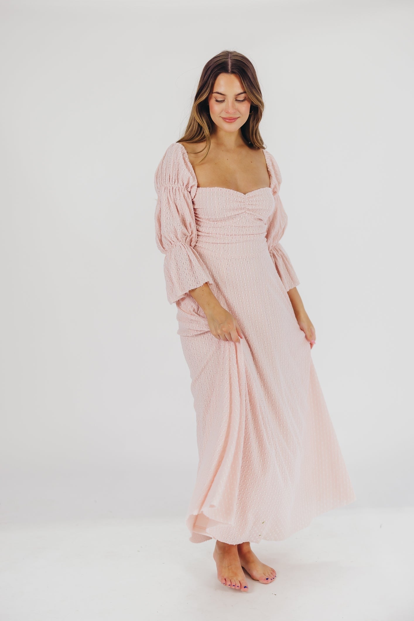 Corrine tiered sleeve maxi dress with pockets in ballerina pink - bump friendly