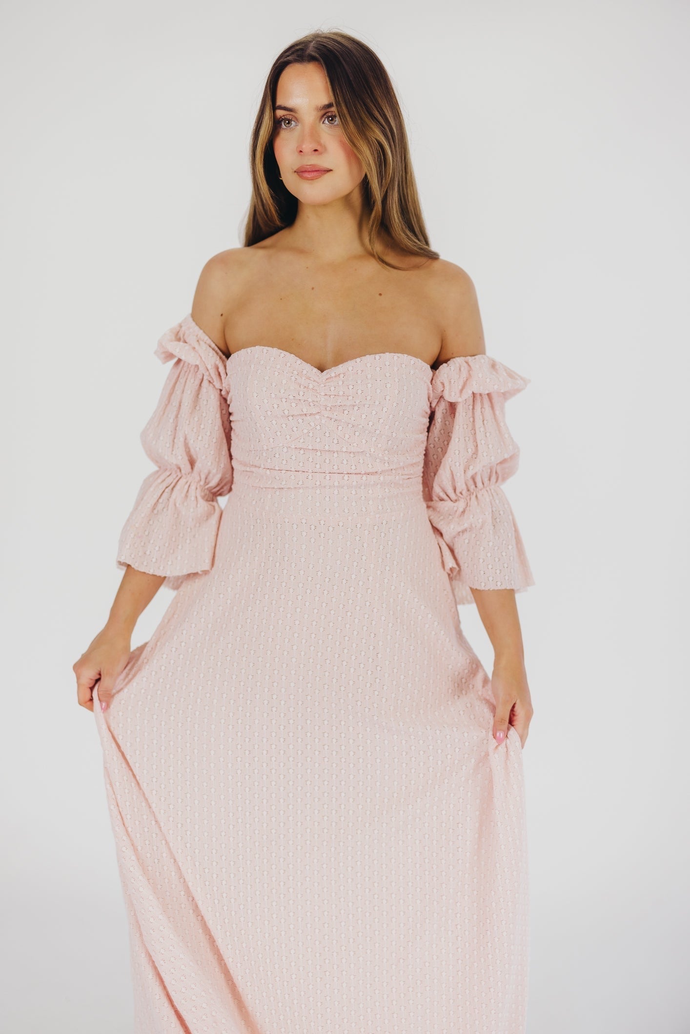 Corrine tiered sleeve maxi dress with pockets in ballerina pink - bump friendly