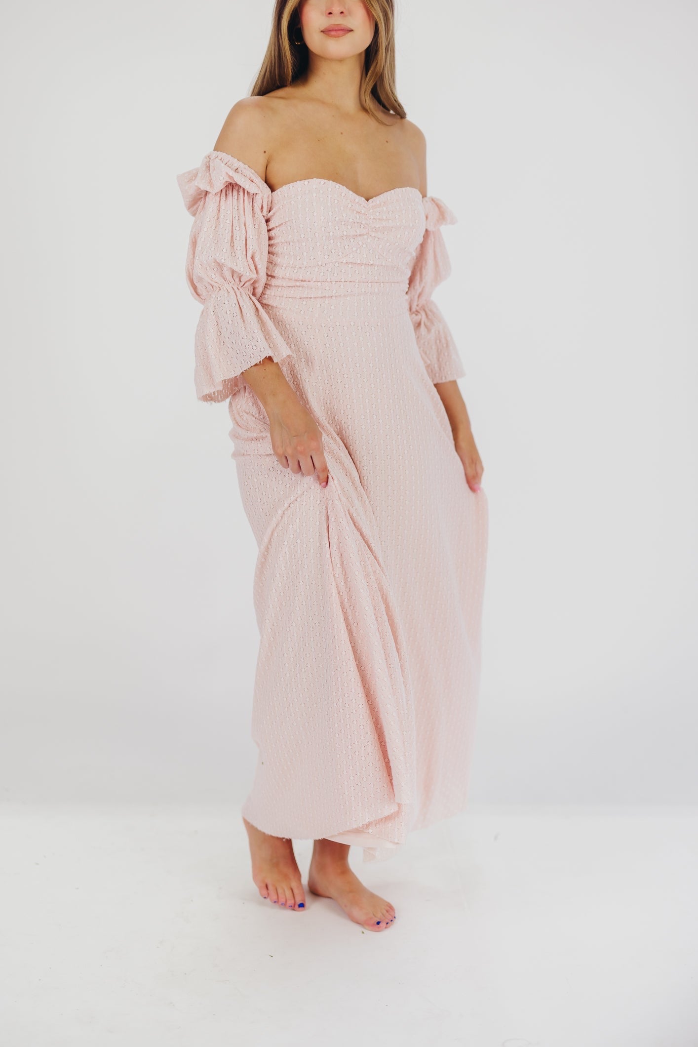 Corrine tiered sleeve maxi dress with pockets in ballerina pink - bump friendly