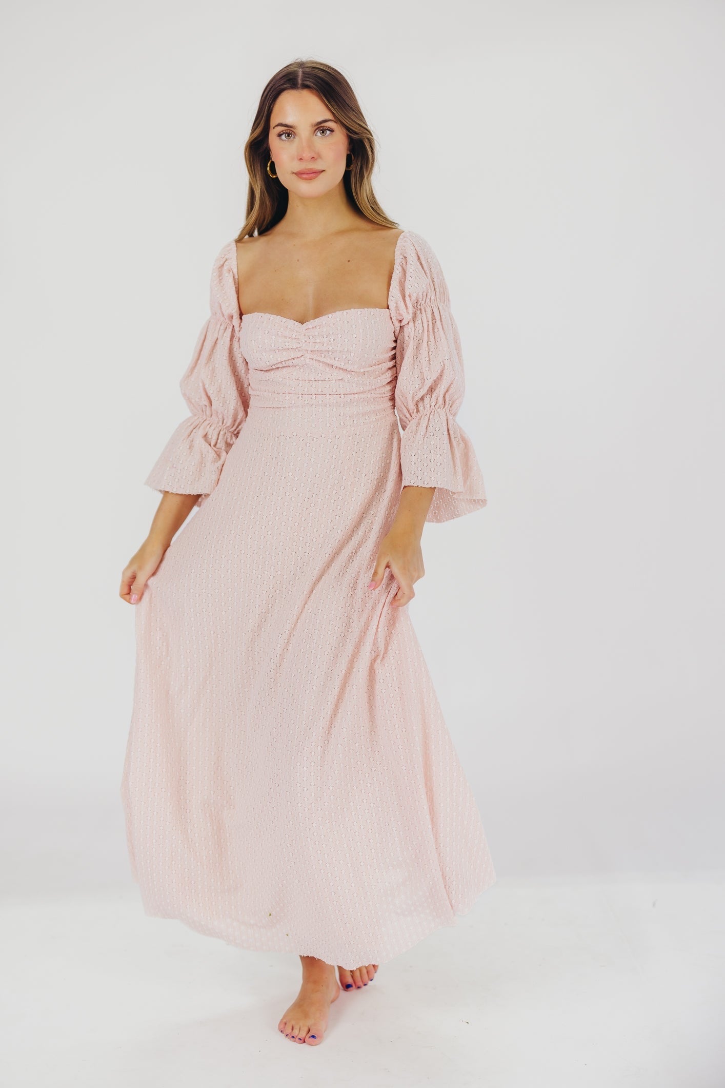 Corrine tiered sleeve maxi dress with pockets in ballerina pink - bump Style Cove Corrine tiered sleeve maxi dress with pockets in ballerina pink - bump Style Cove