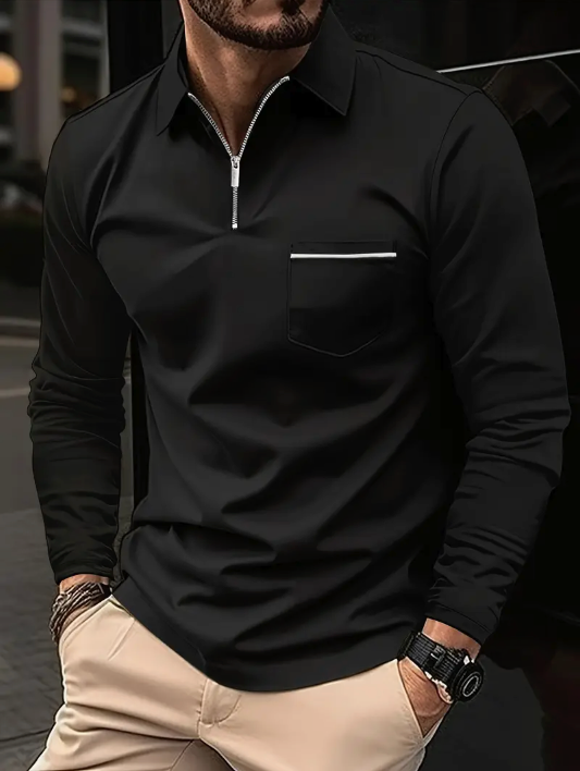 Tom Polo - Stylish Long Sleeve Zipper with Pocket men (Italian design)