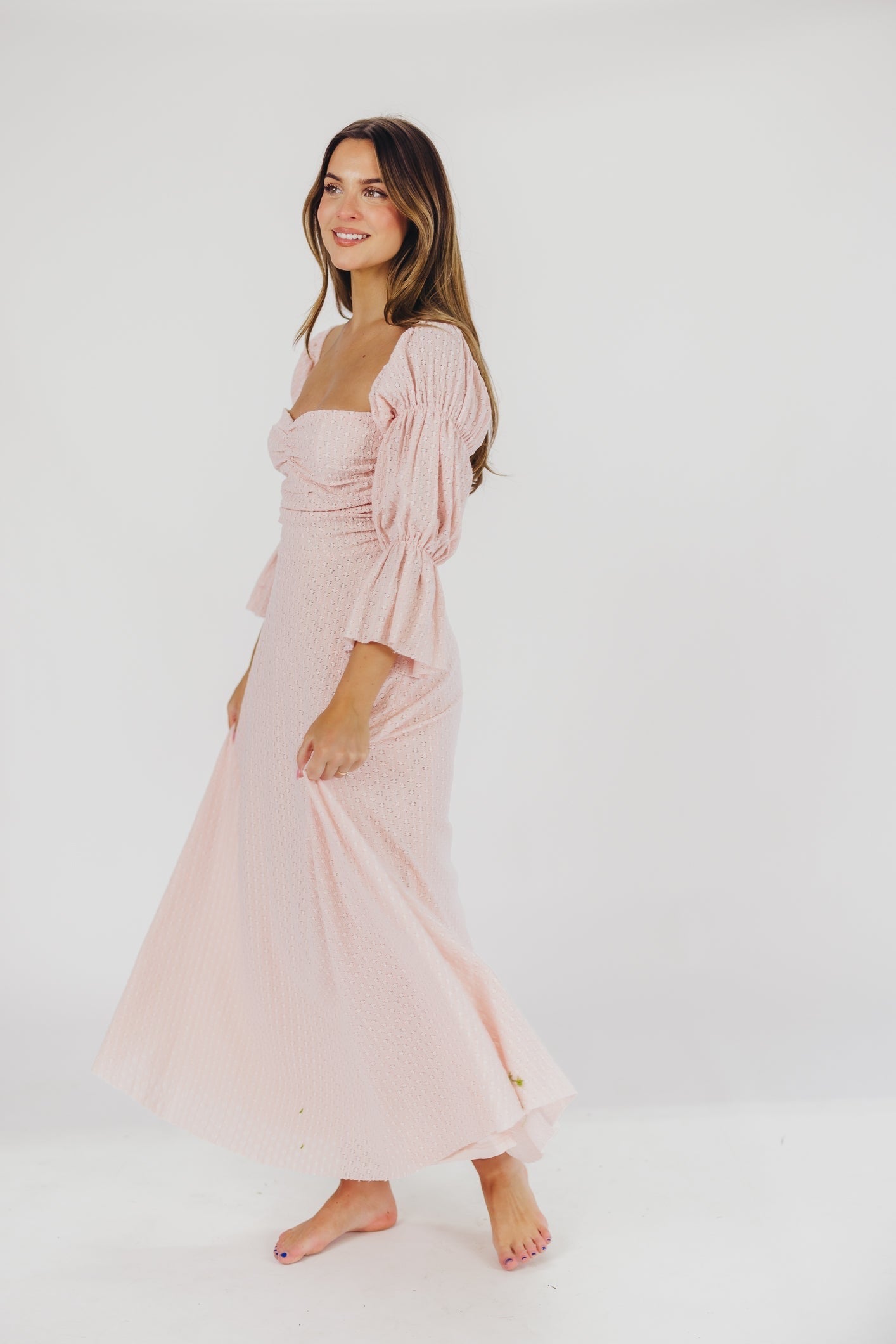 Corrine tiered sleeve maxi dress with pockets in ballerina pink - bump friendly