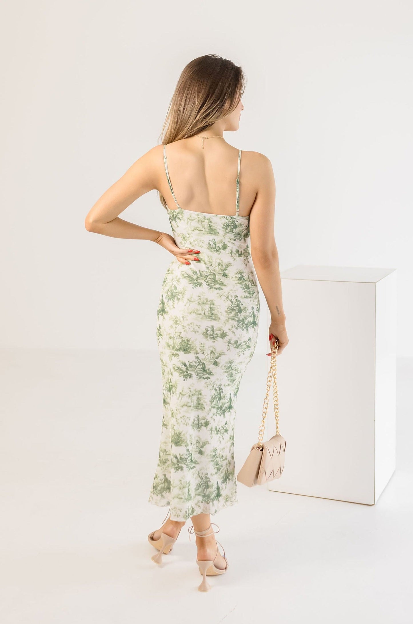 Willow Sleeveless Print Mesh Midi Dress Green