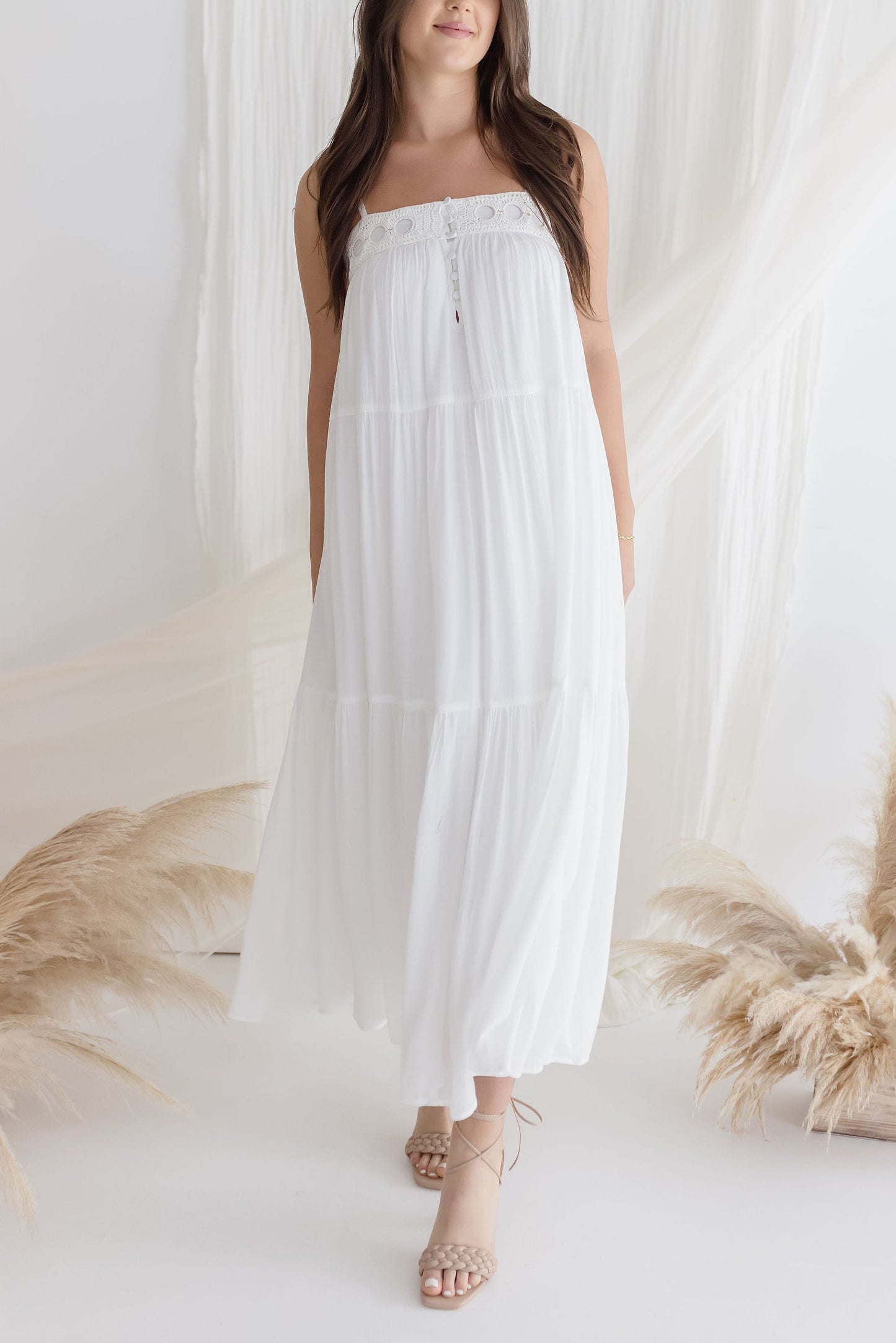 Colbie Sleeveless Crochet Maxi Dress White