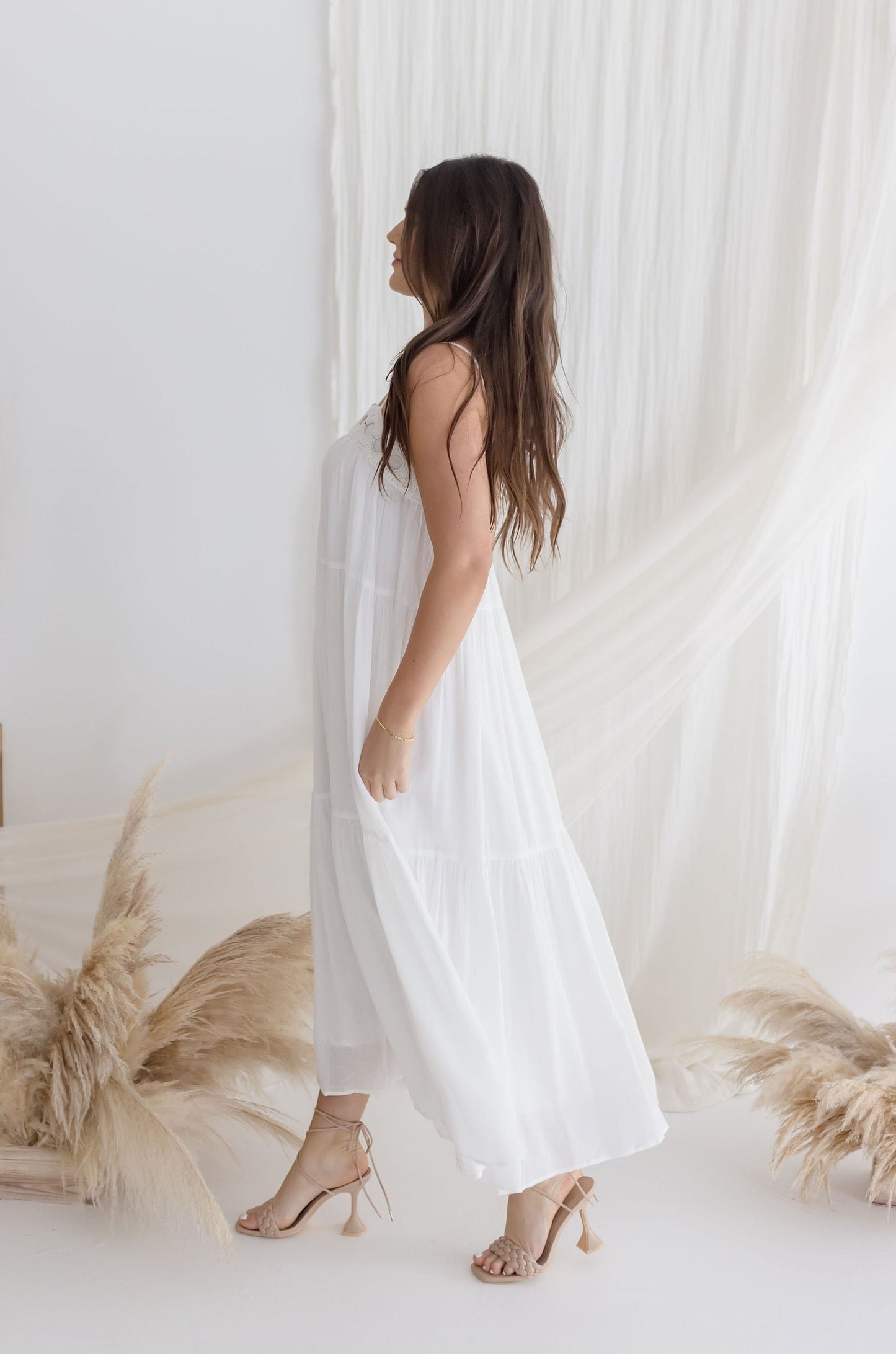 Colbie Sleeveless Crochet Maxi Dress White