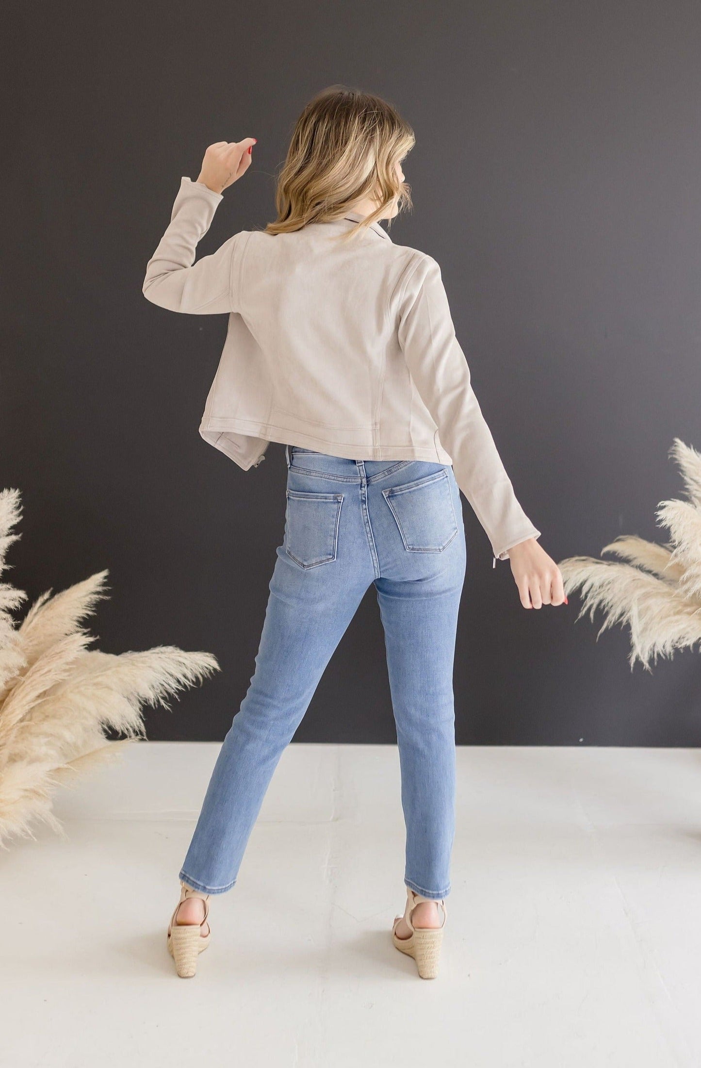 London Vegan Suede Lapel Jacket Beige