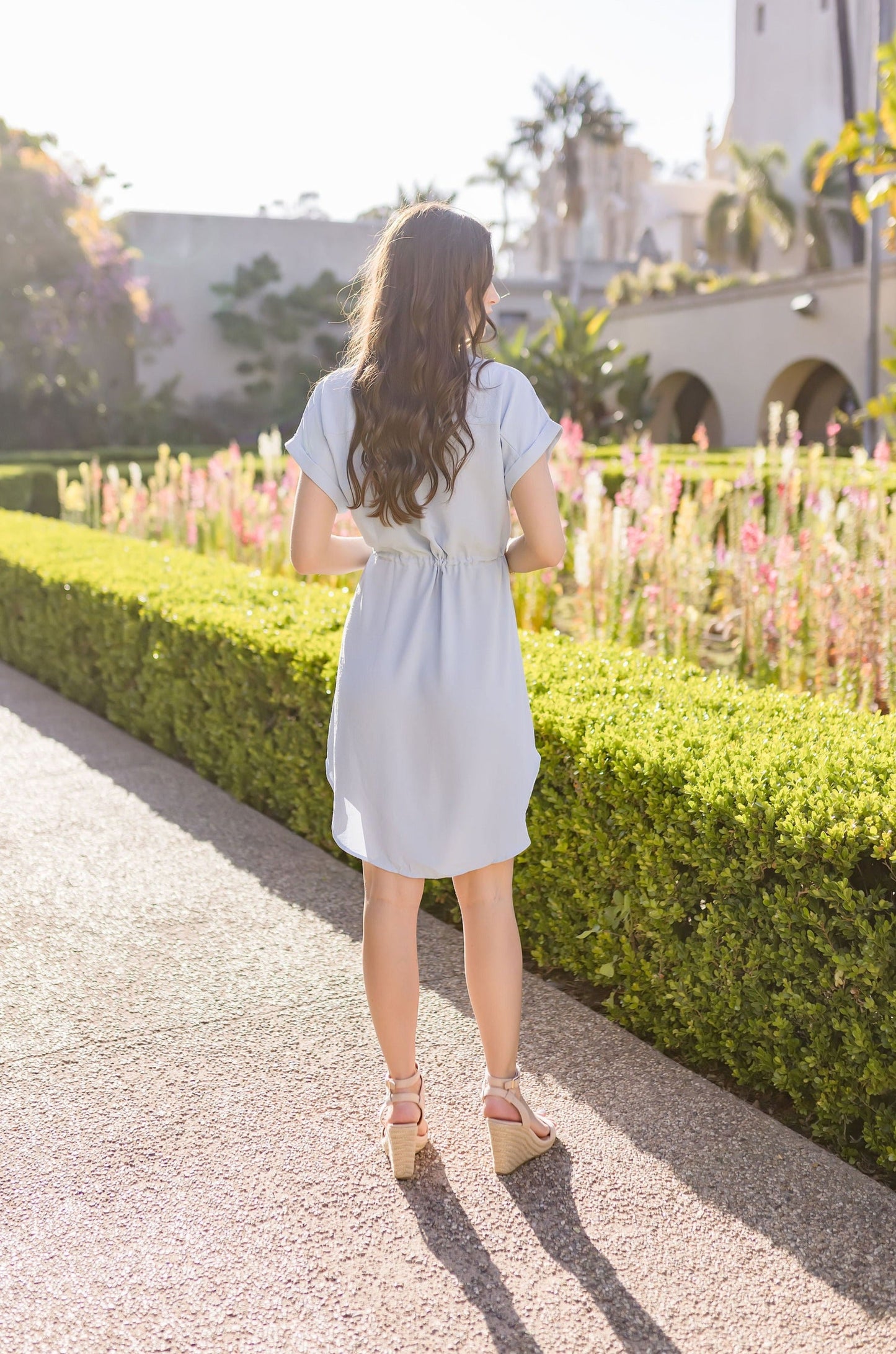 Samantha Button Down Waist Tie Mini Dress Blue