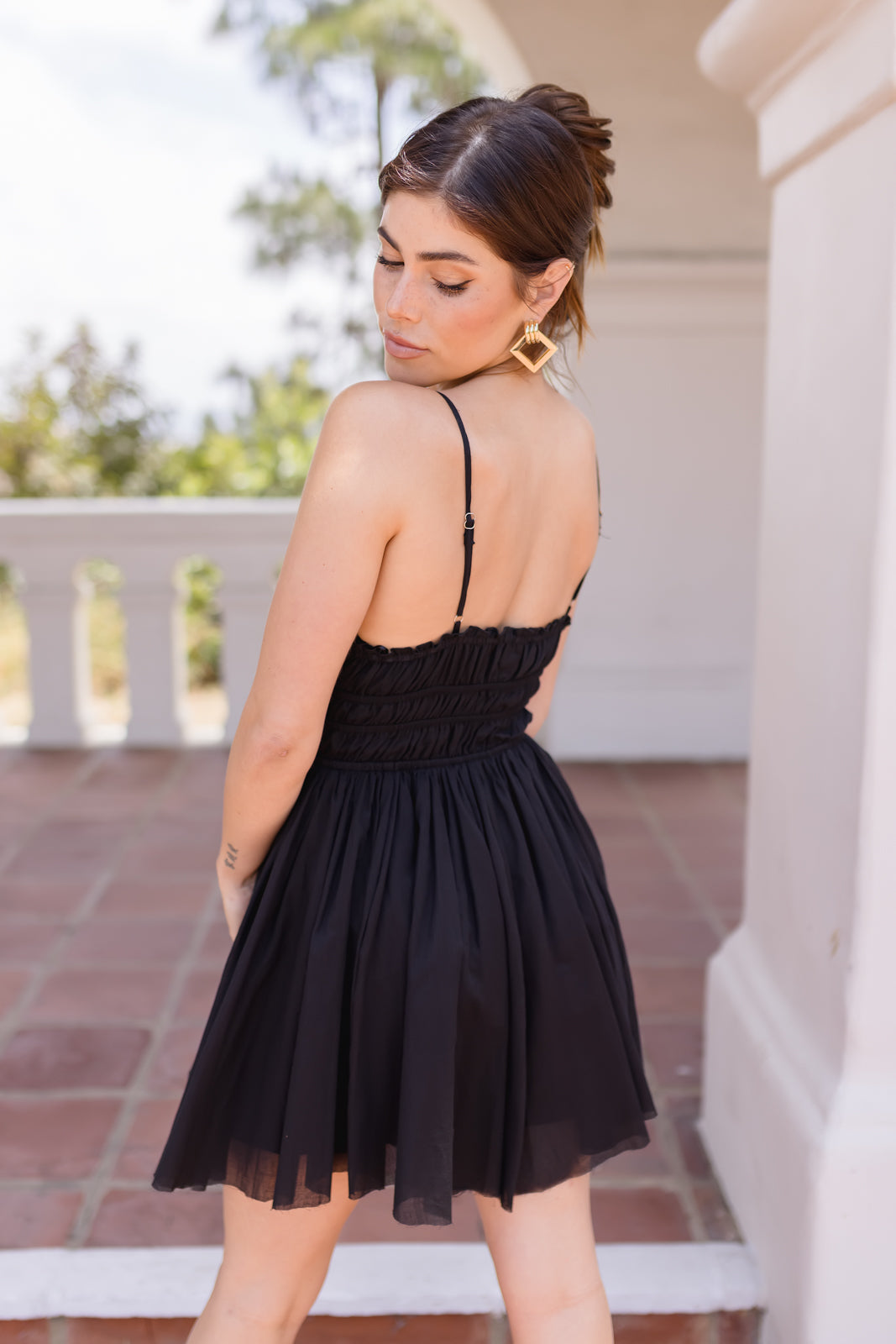 Susie Sleeveless Ruched Waist Mini Dress Black