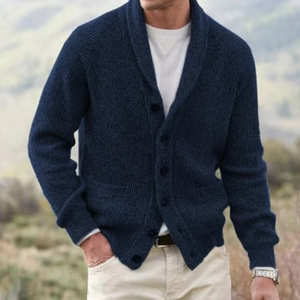 Henning – knitted cardigan with shawl collar and button placket