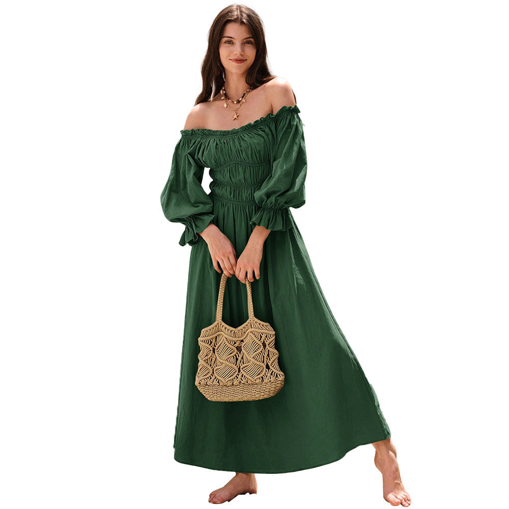 Green Retro Off-shoulder Dress