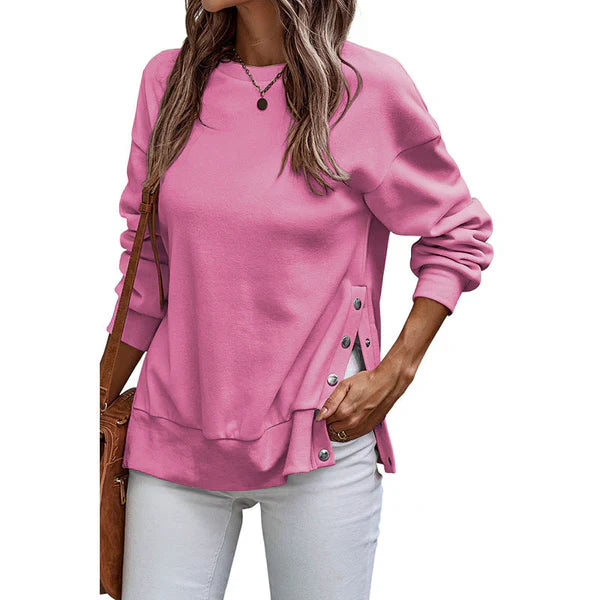 Alina – Loose-fitting tunic sweatshirt with side slits and buttons