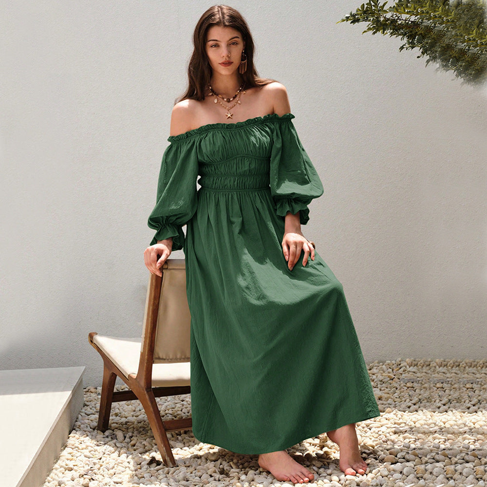 Green Retro Off-shoulder Dress
