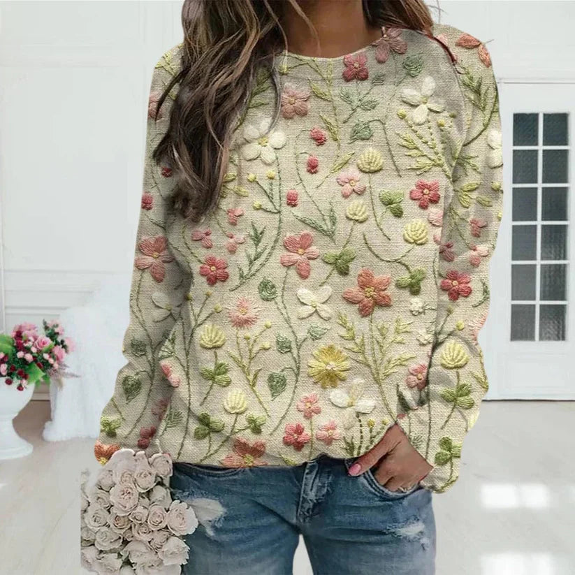 Helena – embroidered knit sweater with floral pattern