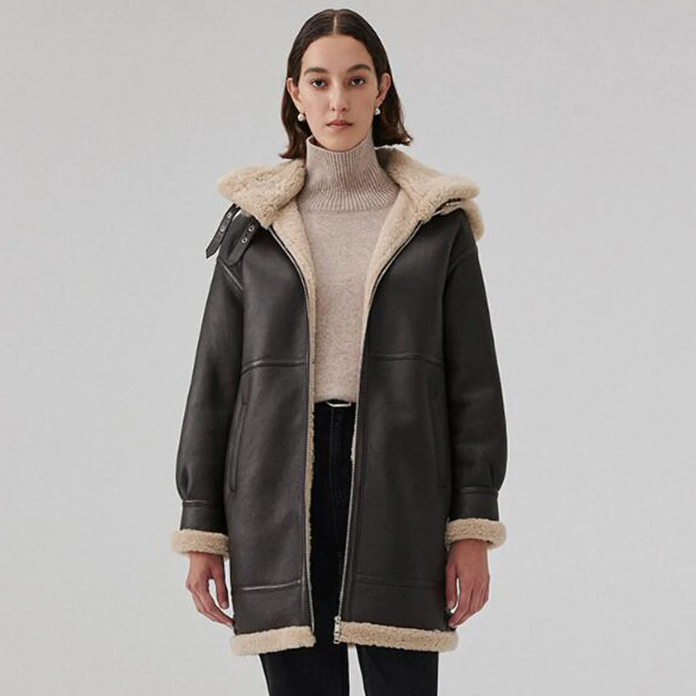 Mid length shearling coat shop