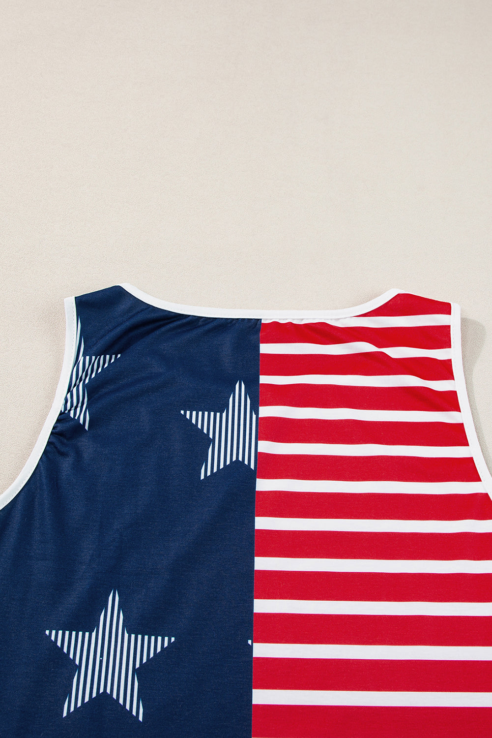 Red USA Flag Print Colorblock Round Neck Tank Top