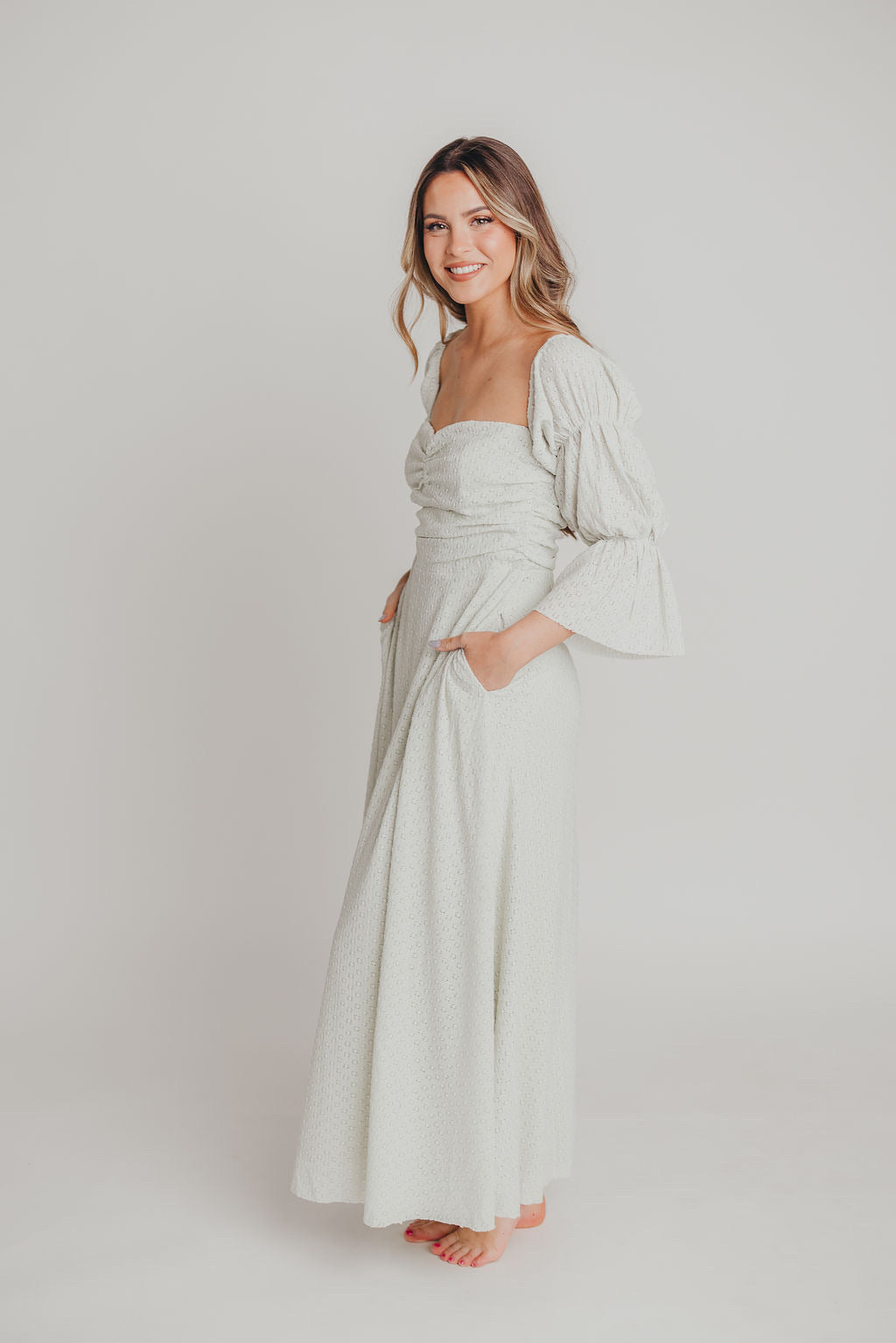 Corrine Tiered Sleeve Maxi Dress with Pockets in Mint - Bump Friendly & Inclusive Sizing (S-3XL)