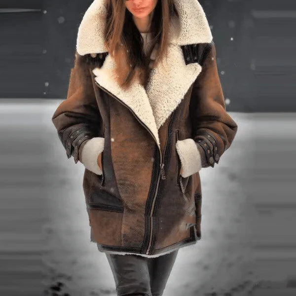 Margarete – aviator leather jacket with fleece lining and collar