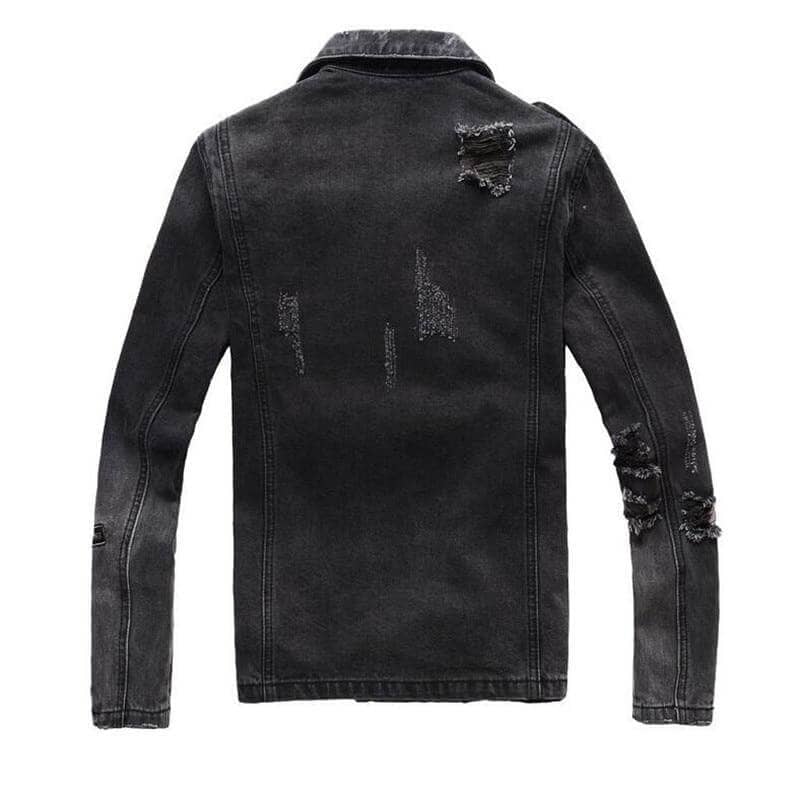 The Antonio Distressed Denim Biker Jacket - Charcoal