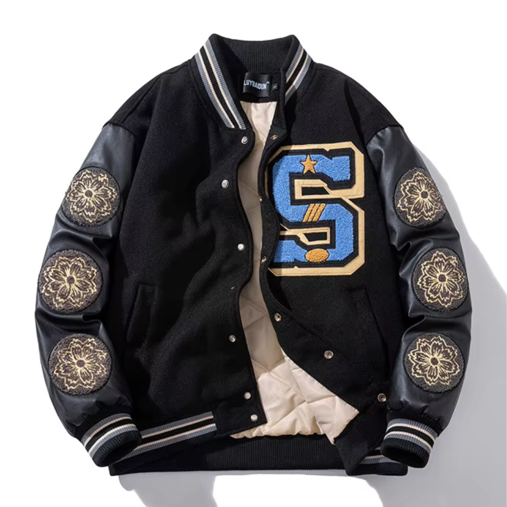 Zach Embroidered Patchwork Bomber Jacket