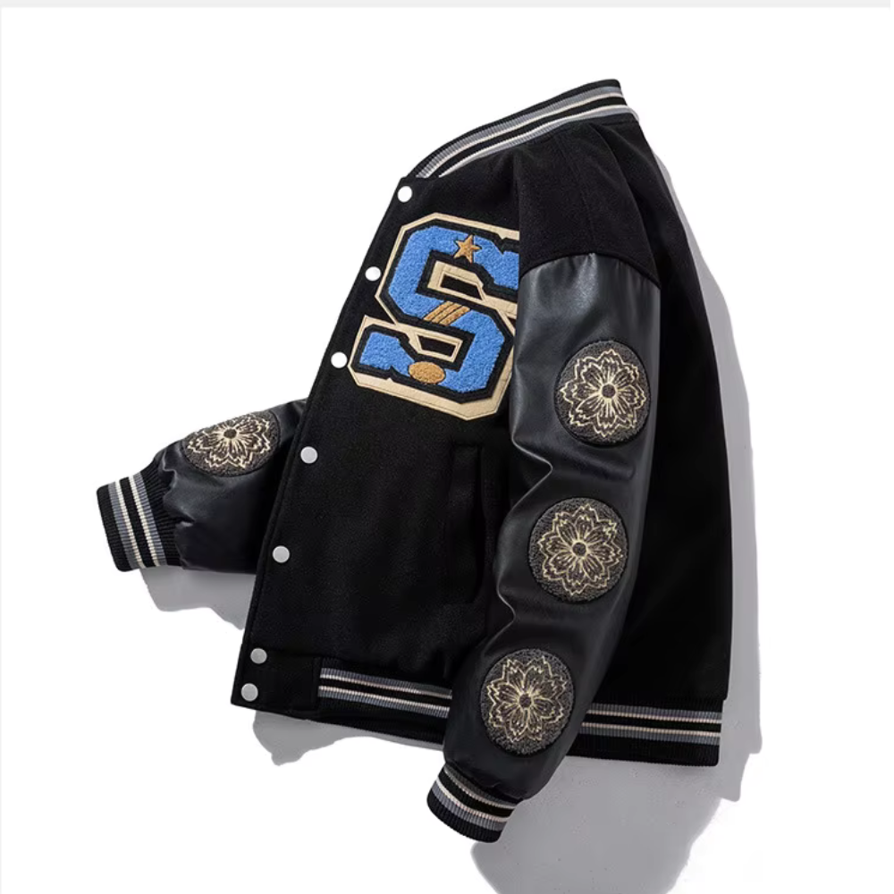 Zach Embroidered Patchwork Bomber Jacket