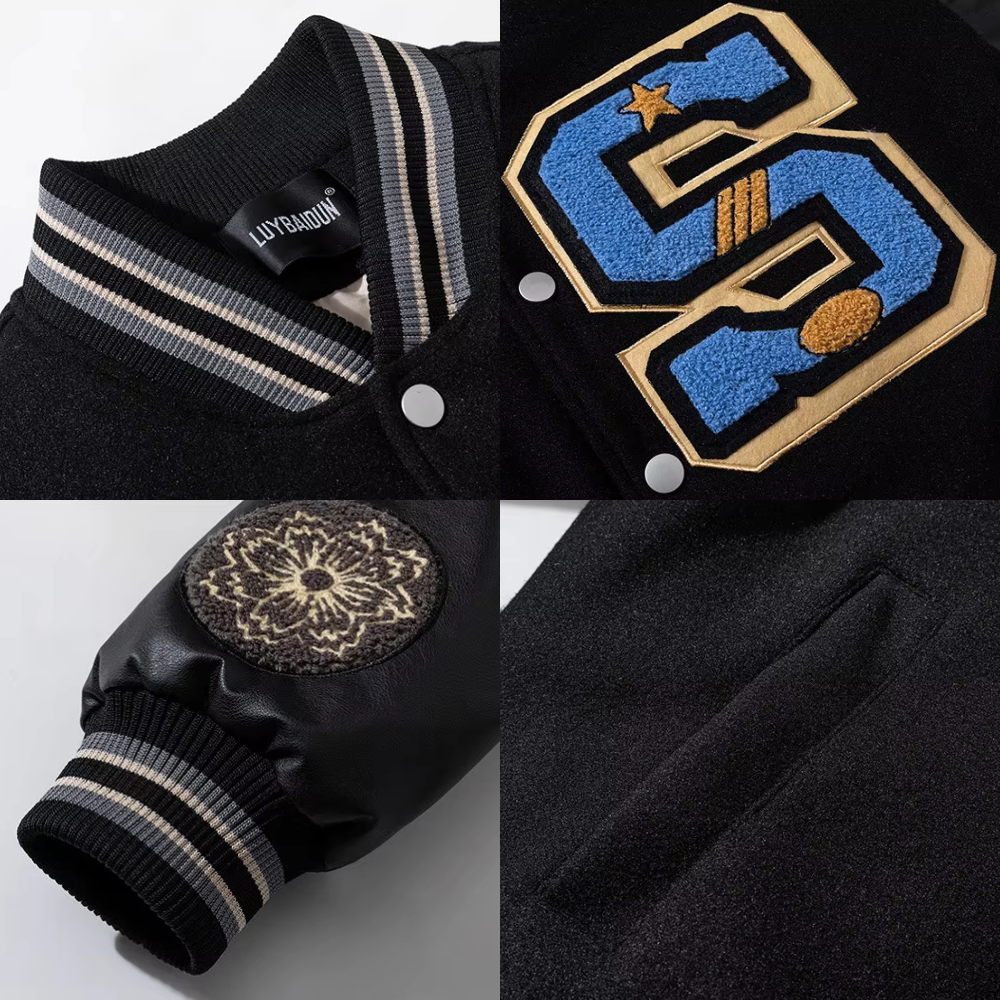 Zach Embroidered Patchwork Bomber Jacket