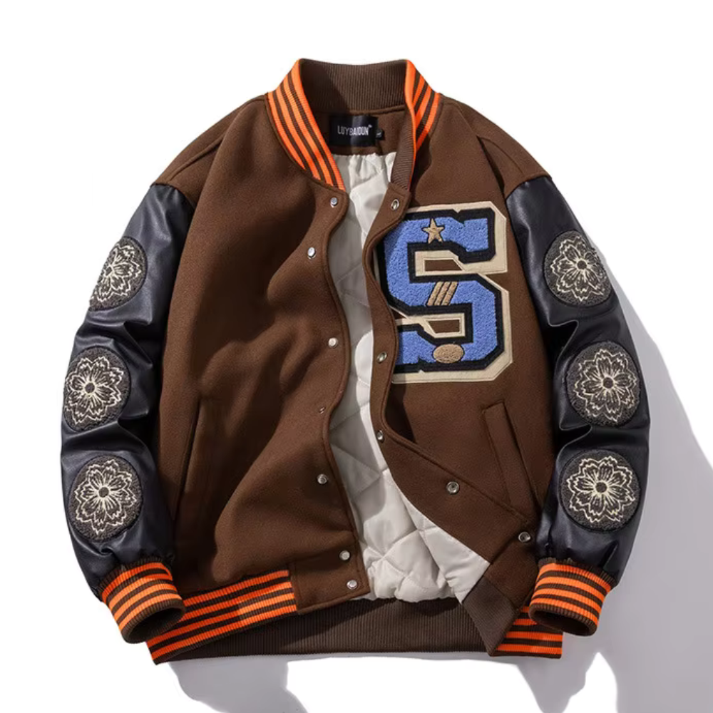 Zach Embroidered Patchwork Bomber Jacket