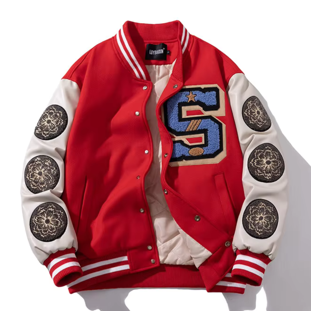 Zach Embroidered Patchwork Bomber Jacket